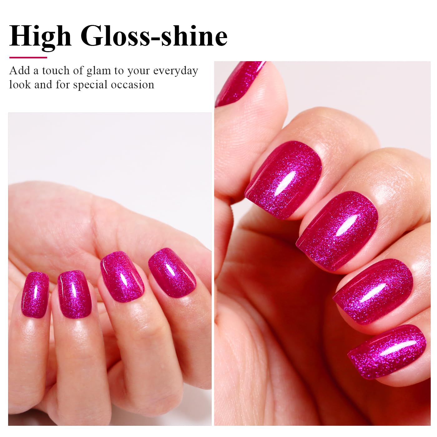 Imtiti Hot Pink Iridescent Glitter Gel Nail Polish, Soak Off LED U V Shimmer Sparkle Nail Gel Polish DIY Nail Art Starter Manicure Salon Kit for Women Girls 10ML