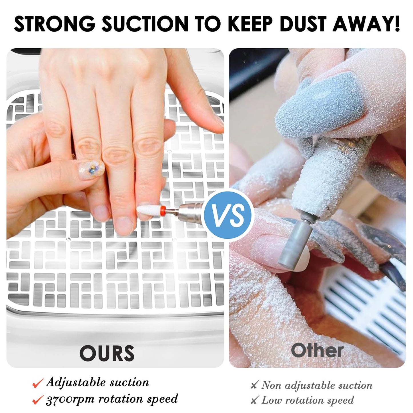 80W Nail Dust Collector with Reusable Filter for Acrylic Gel Nails, Vacuum Fan Dust Collector for Beginner, Adjustable Nail Vacuum Suction Fan for Manicure Pedicure at Salon or Home