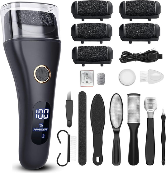 Electric Foot File Callus Remover for Feet - 6pcs Larger Grinding Head&3Speed, Pedicure Kit Foot Scrubber Deadskin Callus Remover, Foot Care Kit Pedicure Tools for Dead Skin Callus Hardskin Dry Cracks