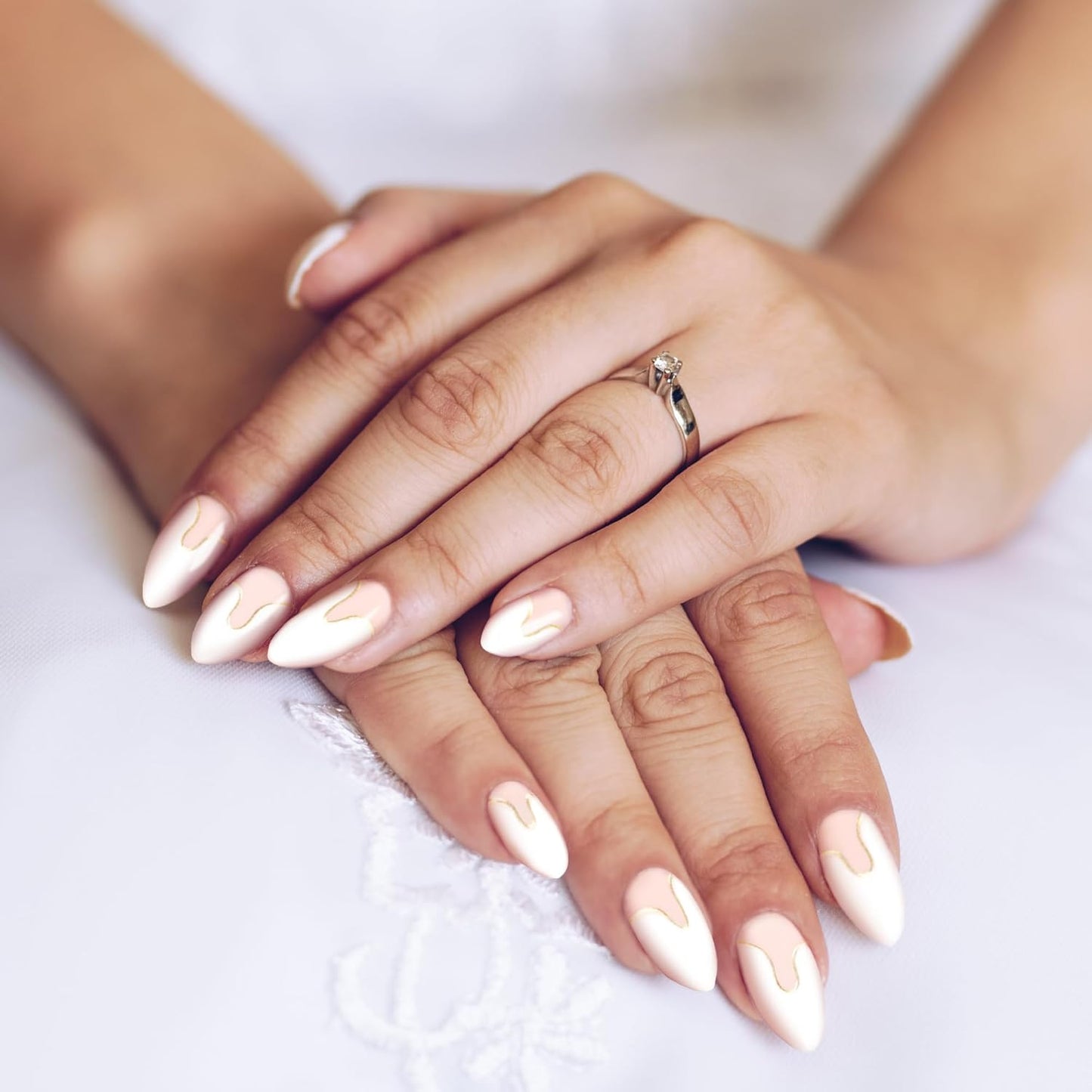 Semi Cured Gel Nail Strips-Wedding nail stickers for bride bridal party elegant nail designs French manicure styles Quick DIY nail art stickers Works with Any UV/LED Lamps(Platinum French)