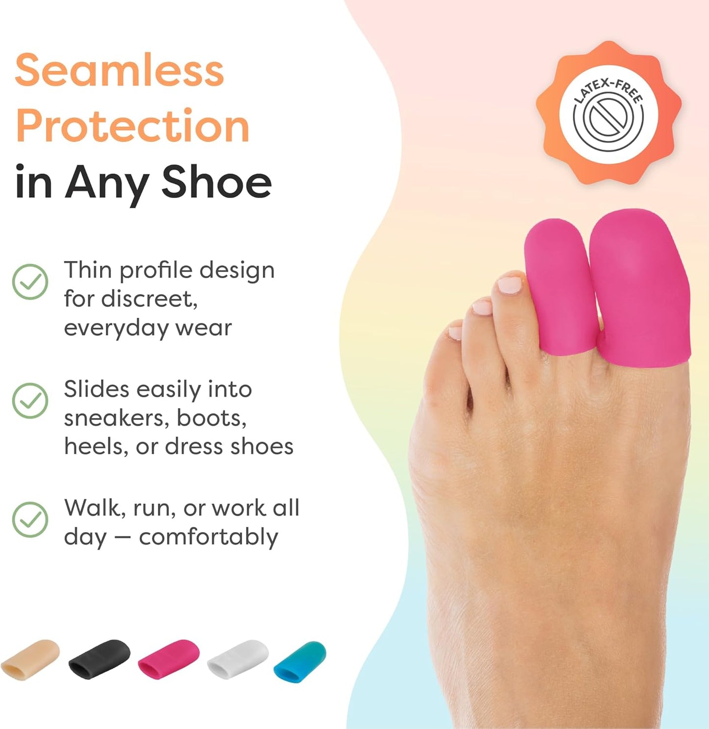 ZenToes 6 Pack Gel Toe Cap and Protector - Cushions and Protects to Provide Relief from Missing or Ingrown Toenails, Corns, Blisters, Hammer Toes (Variety, Hot Pink)