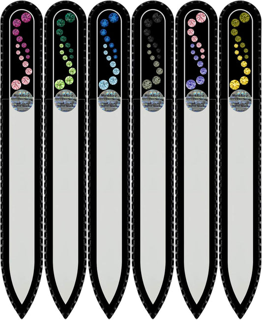 Mont Bleu Gift Set of 5 + 1 Free Glass Nail Files Hand Decorated with Crystals - Handmade - Czech Tempered Glass