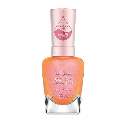 Sally Hansen Color Therapy Nail Polish | Biotin, Argan Oil, Long Lasting, Healthy Nails, Nail Strengthener, Opaque, Shimmery | 290 Tangerine Dream | Orange Coral Nail Color