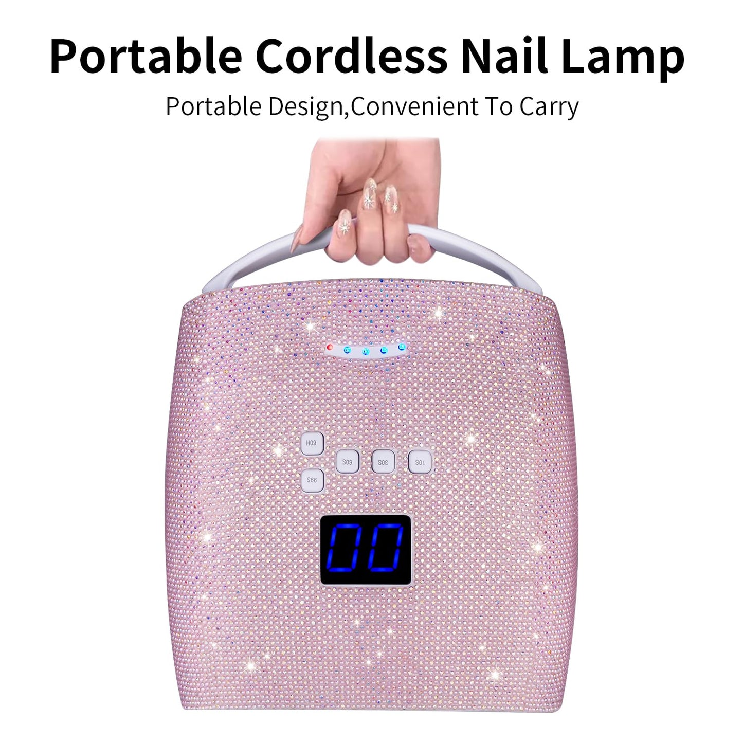 48W Cordless UV LED Nail Lamp,Rechargeable Gel Nail Dryer with Handle Nail Art Manicure Tools for Home and Salon (Pearl Pink Diamond)