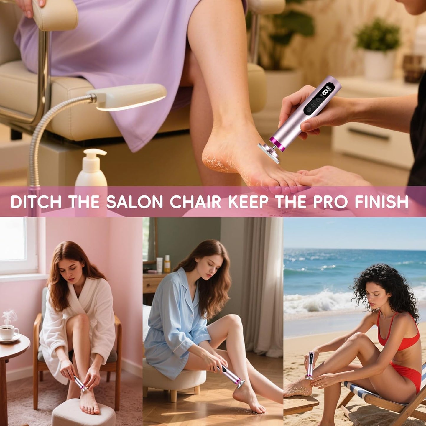Upgrade Electric Callus Remover for Feet - Wireless Electric Foot Filer with 9 Speed Settings, Type-C Charging, Pedicure Tools for Dead Skin-Pink