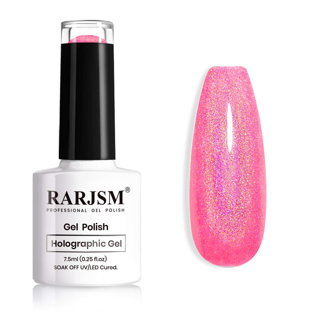 RARJSM Holographic Nail Polish Neon Hot Pink Gel Nail Polish 7.5ML Gorgeous Glossy Hologram NailGel Curing Required Gel Polish Nail Art Manicure Salon DIY at Home