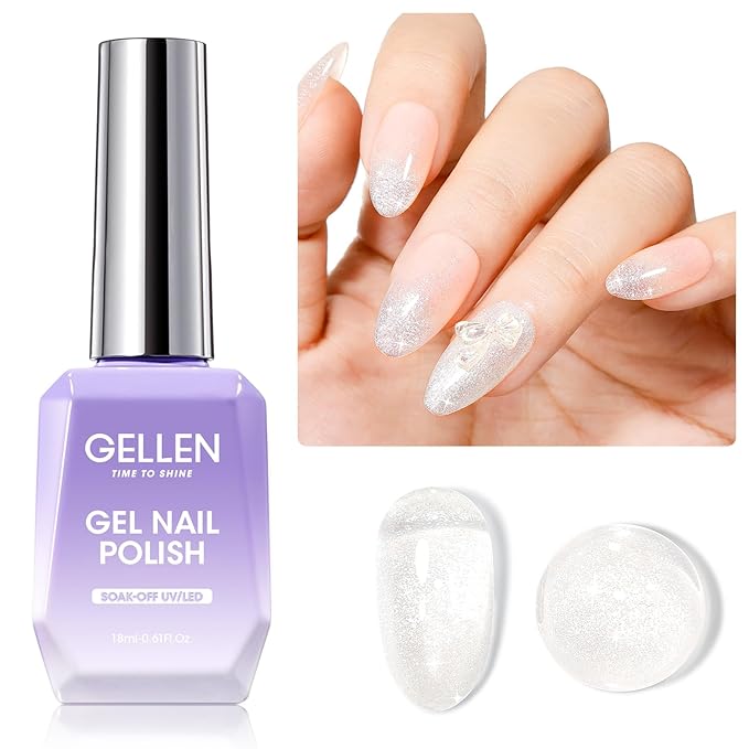 GELLEN Jelly Gel Nail Polish, Glitter White Gel Polish Sparkle White Nail Polish for Gift Soak off LED Nails Manicure Kit for Salon Home, 18ml 0.61 Fl.oz