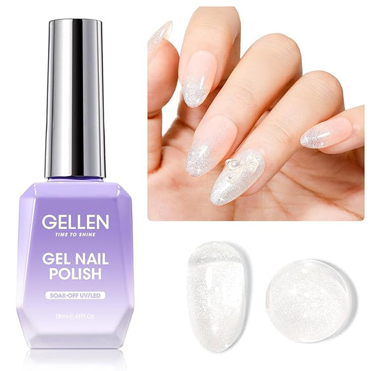 GELLEN Jelly Gel Nail Polish, Glitter White Gel Polish Sparkle White Nail Polish for Gift Soak off LED Nails Manicure Kit for Salon Home, 18ml 0.61 Fl.oz