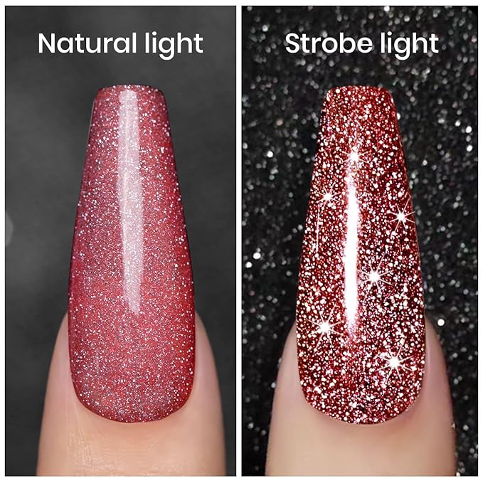 RARJSM Diamond Glitter Gel Polish,Dark Red Gel Nail Polish,Chunky Glitter GelPolish Soak Off U V L E D Nail Art Starter Manicure Salon DIY at Home 7.5ML Curing Require