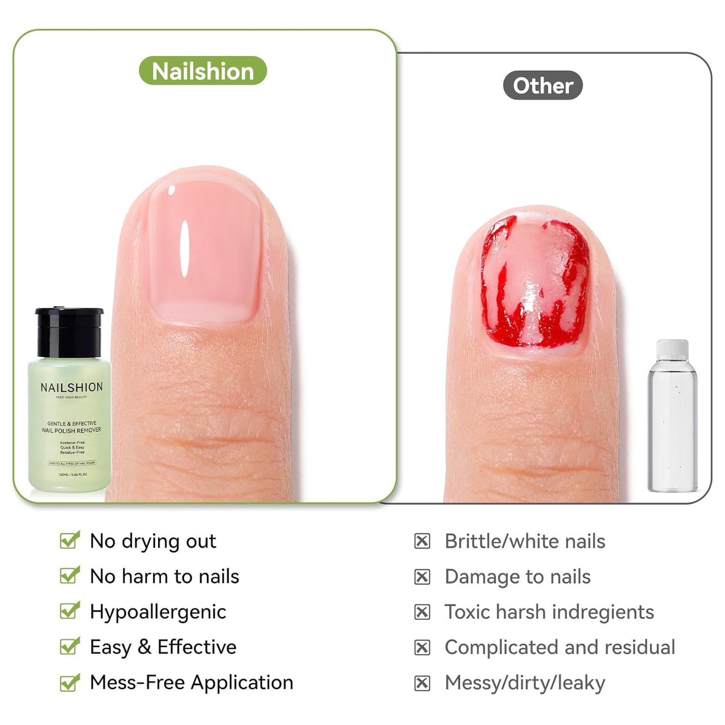 Avocado Nail Polish Remover, Non-Acetone 5s Quick Removal, Professional Remover for All Air-dry Nail Polish, VE Non-Drying Built-in Refillable Pump Bottle, 160ml
