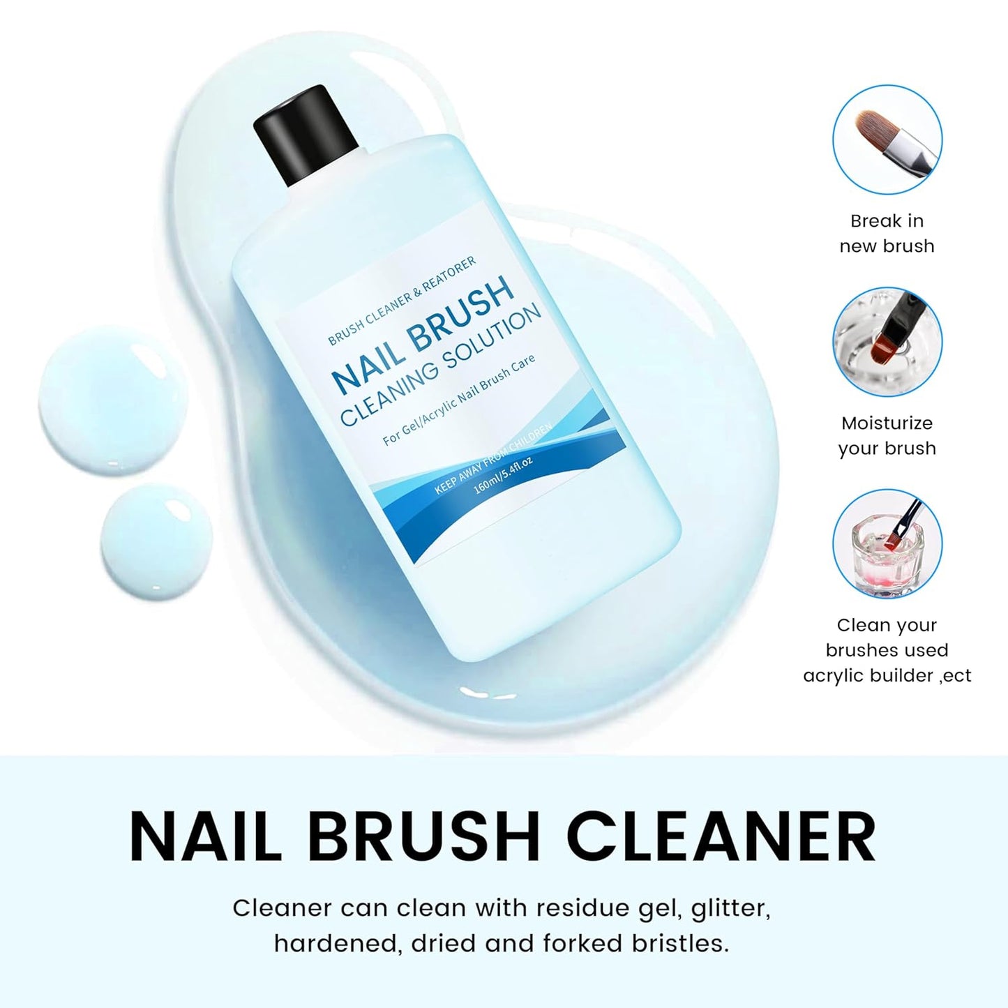 AIJIMEI Nail Brush Cleaner 160ml Cleaner Efficient Nail Cleaner for Acrylic Nails Professional Brush Cleaner for Acrylic Clean and Maintain Your Nail Brushes with Cleaning Solution