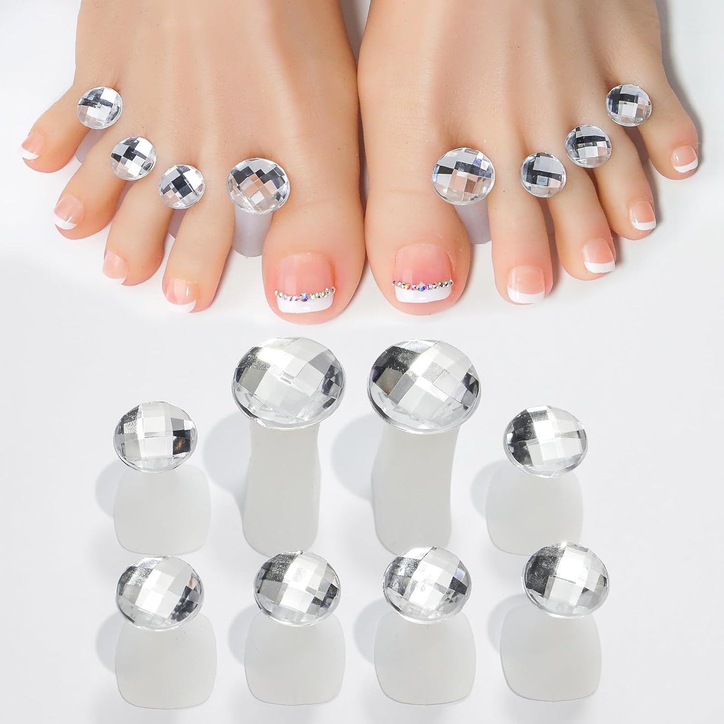 8pcs Toe Separator for Nail Polish Pedicure, Silicone Toe Spacers for Feet, Stretchers, Spreaders, Polish Guards(Round Diamond)
