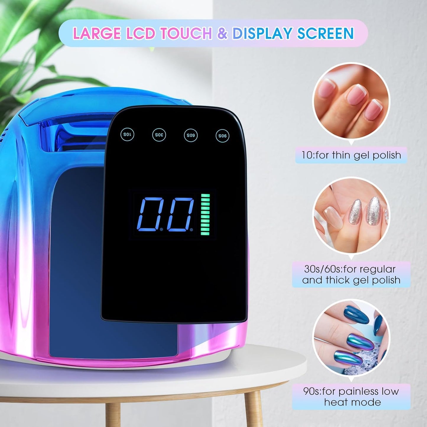 Professional Rechargeable 96W UV LED Portable Cordless UV Light for Nail Lamp Machine with Metal Base, Auto Sensor and 4 Timer Settings, Salon Quality UV Nail Light(Blue&Purple)