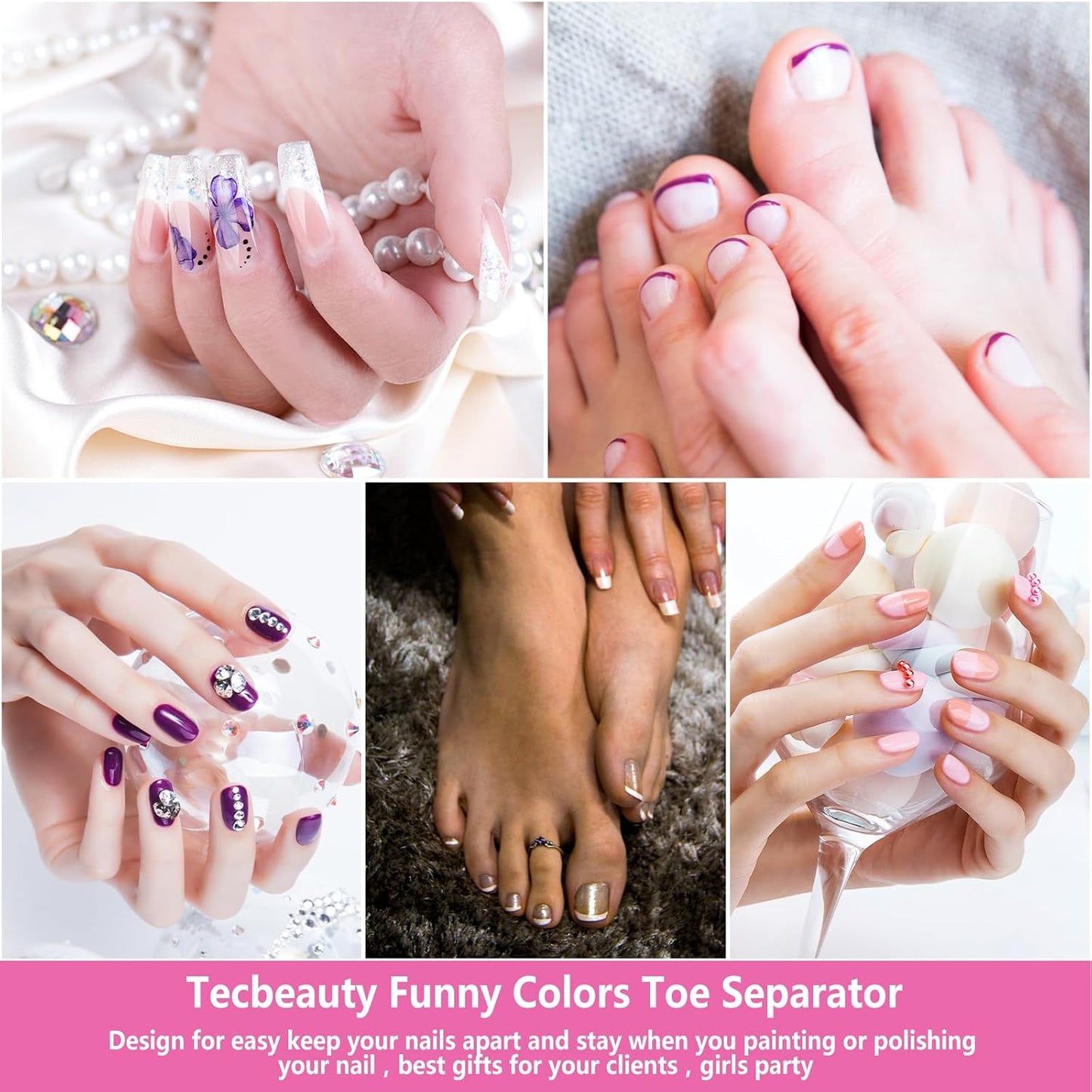 Toe Separators Set - 52 Pieces Premium Pedicure Tool, Spa Party Salon Polishing Separator (Hotpink)