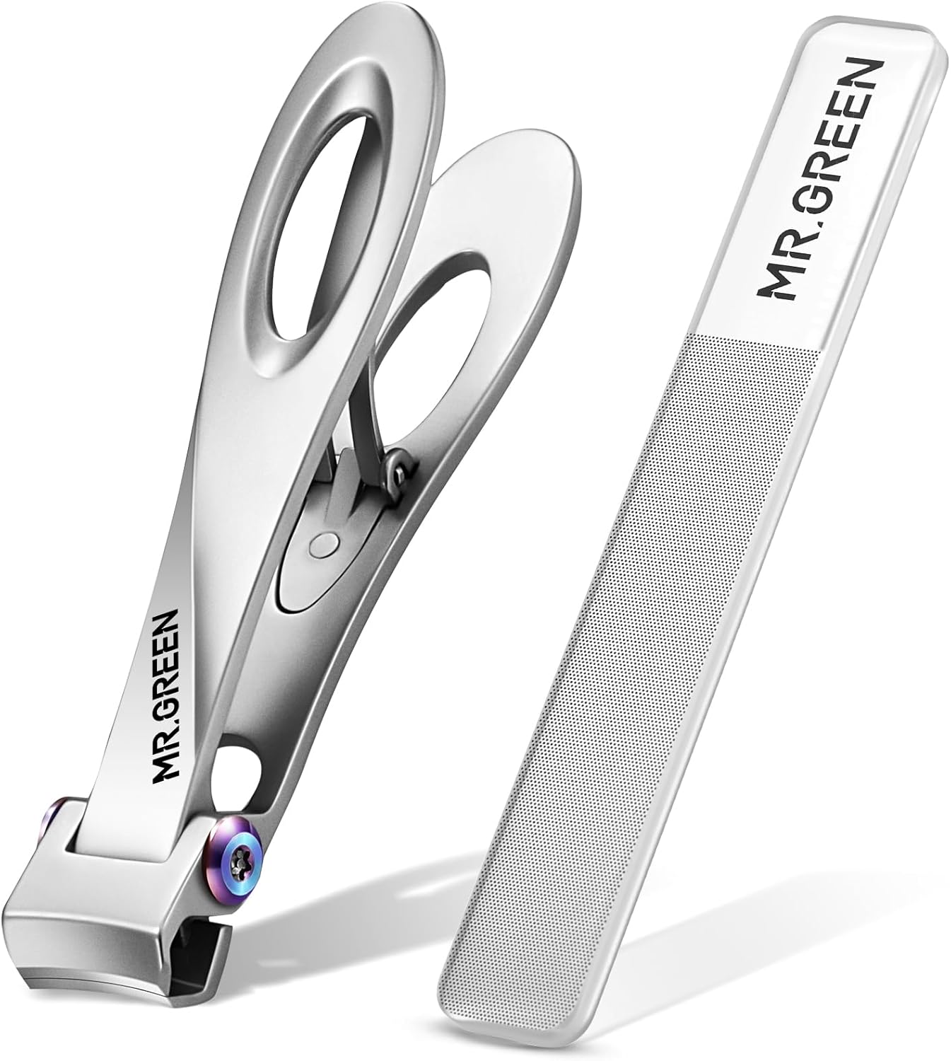 MR.GREEN Nail Clippers Wide Jaw Opening Stainless Steel Fingernail Clipper Thick Hard Toenail Cutter Manicure Scissors Tools (Nail Clipper (Large)+Nail File)