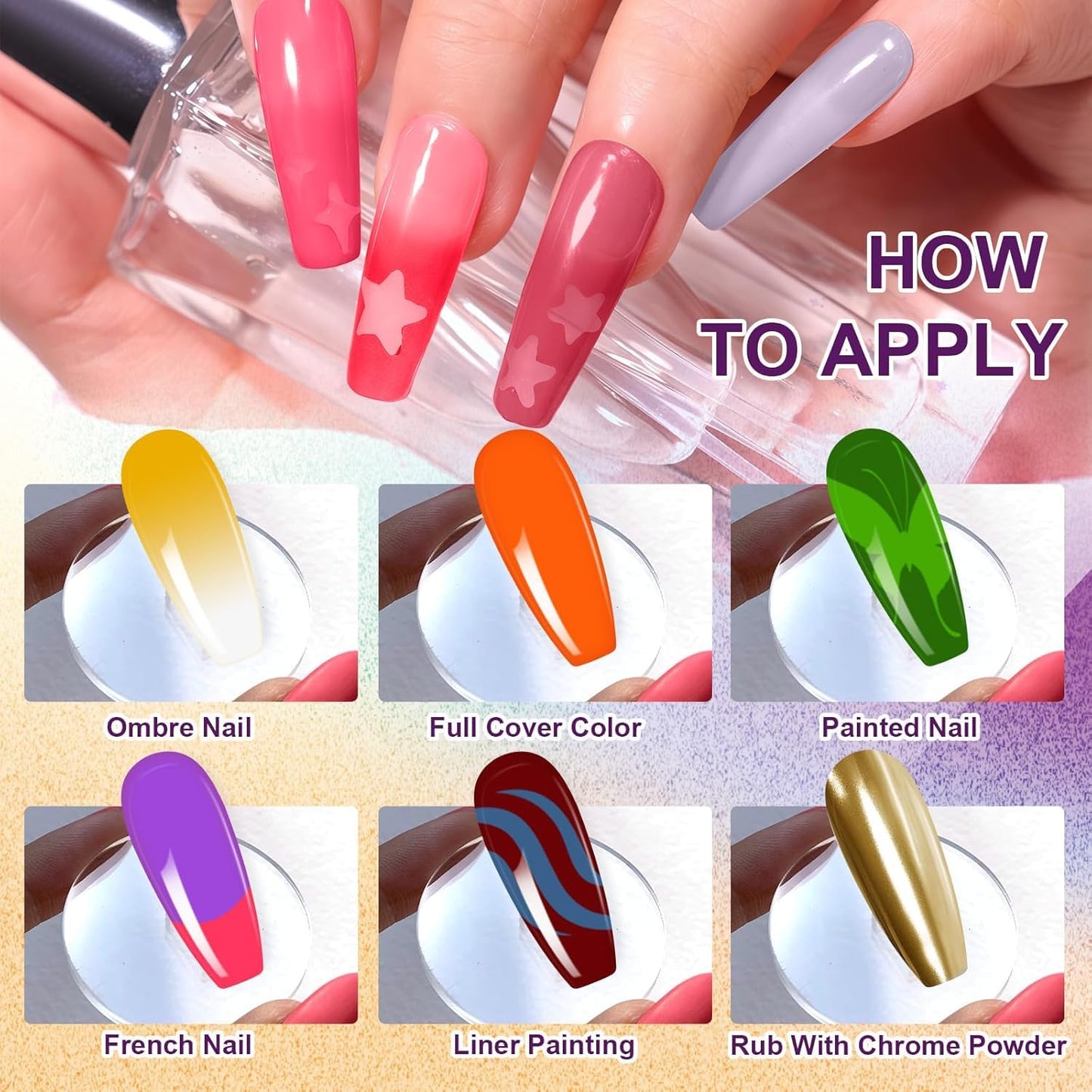 Gradient Painting Gel Set, 24 Bright Pink Neon&Almond Nude Colors Ombre Gel Nail Polish for Pigment Pat Nail Gel Kit, Silky Texture, French Manicure DIY Nail Art, No-wipe Soak of UV