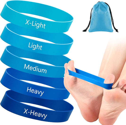 Set of 5 Toe Stretcher Bands for Bunions Correction Foot Big Toe Spacers Resistance Straightener Loop Bands with Carry Bag for Women Men Hallux Valgus Alignment Yoga Exercise(Blue)