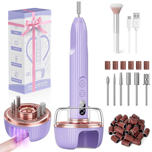 Electric Nail File,Nail Drill Kit with Nail Lamp,Cordless Nail Filer for Acrylic Gel Nails,Professional Nail Drill Machine Polishing Tool Manicure Pedicure Kit Efile Nail Supplies for Home Salon