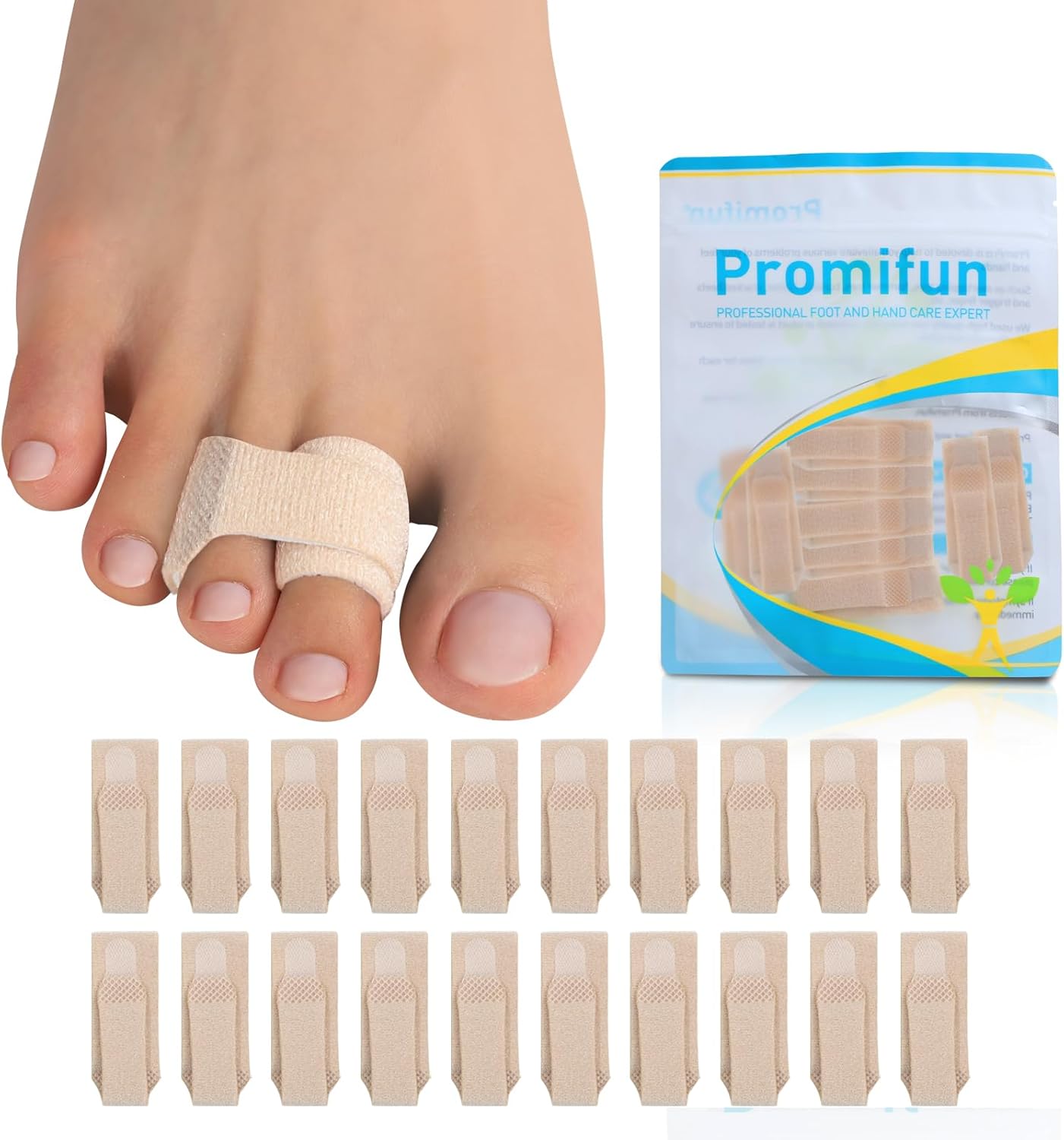 20 Pack Fabric Hammer Toe Corrector, Reusable Broken Toe Protectors Taped Wraps, Hammertoe Straightener, Toe Splint for Broken Toe, Crooked Toes, Bent Toes （Brown+20S）