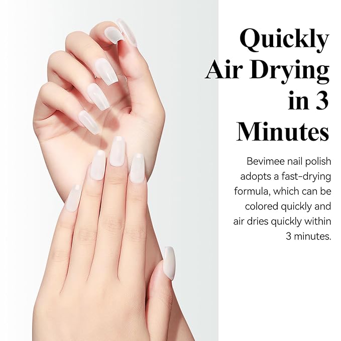 Quick Dry Nail Polish Air Fast Drying, Sheer Milky White Regular Color Nail Art Polish Natural Translucent Nail Lacquer Water Based Nail Polish Fingernails No Required UV LED 12ML