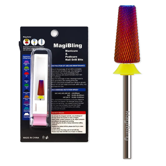 Professional Nail Drill Bits for New Artists, Cross Cut 3/32'' Safety Tungsten Carbide Tapered Bit, Remove Gel Fast, Left & Right Hand Use, Manicure Cuticle Soft Hard Gel Polishing, Extra Fine.