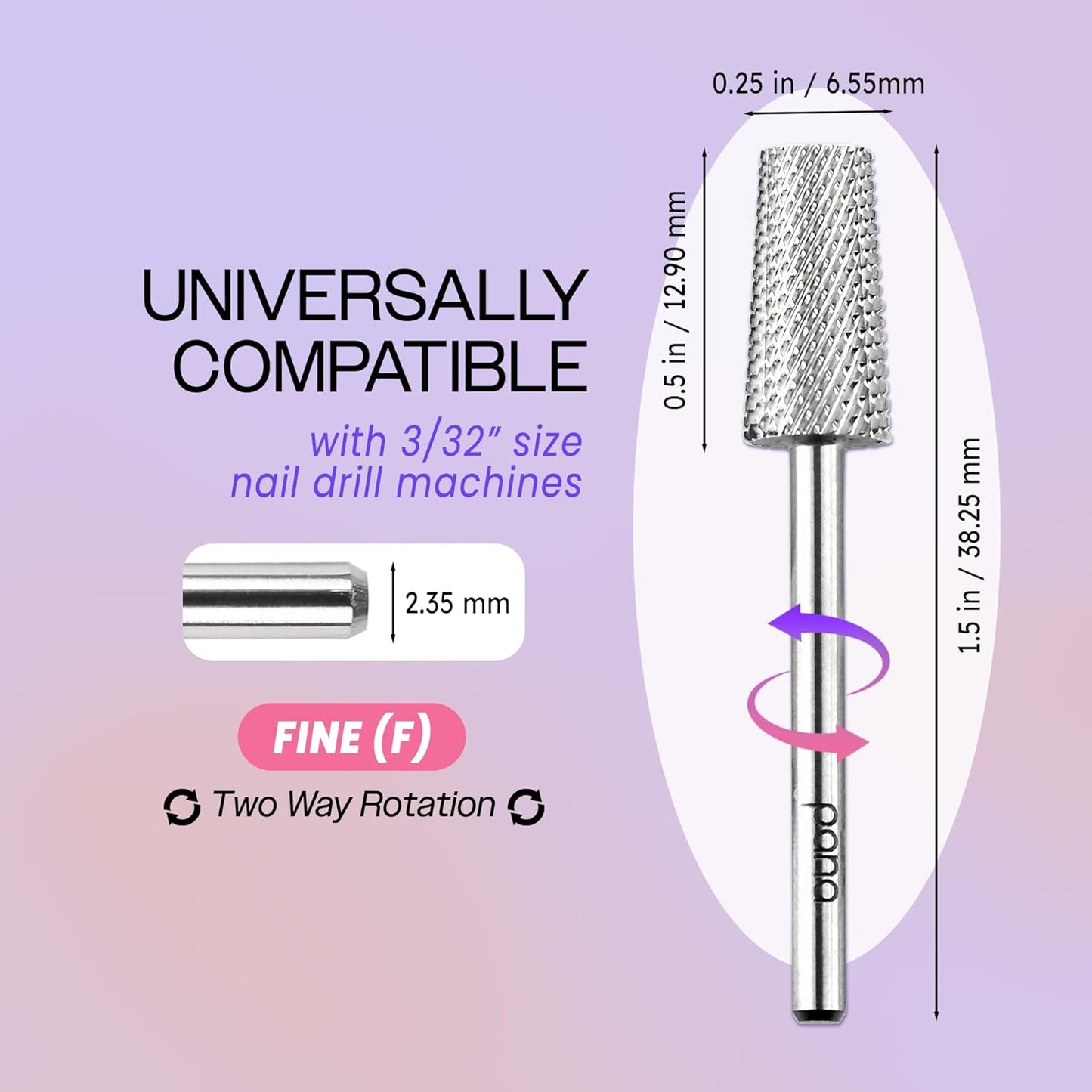 Premium Pana 3/32" Tapered Barrel Carbide Nail Bit -For Electric Dremel Drill Machine, Nail Art Design, Manicure, Pedicure, Nail File, Cuticle Clean etc. (Fine Grit- Silver)