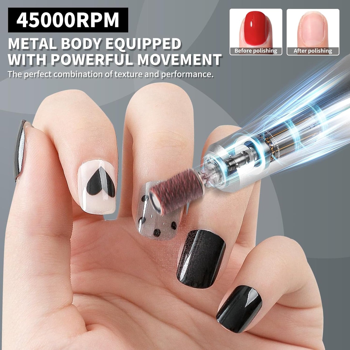 LIMEGIRL Professional Electric Nail File Drill Bits Kit 45000RPM for Acrylic Toenail Machine Clippers with 14 Drill Bit White Portable Rechargeable Cordless
