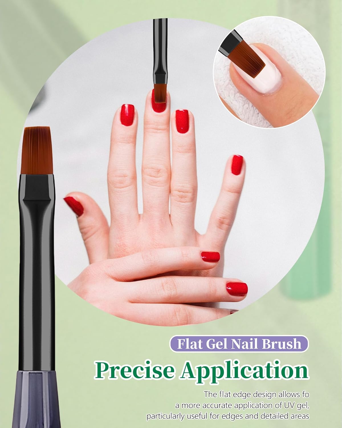 3PCS Nail Polish Clean Up Brush, Round&Falt&Angled Acetone Resistant Nail Brush for OPI Nail Polish Remover, Fingernail Cleaning Brushes at Home Nail Art and Designs(Gilded Green)