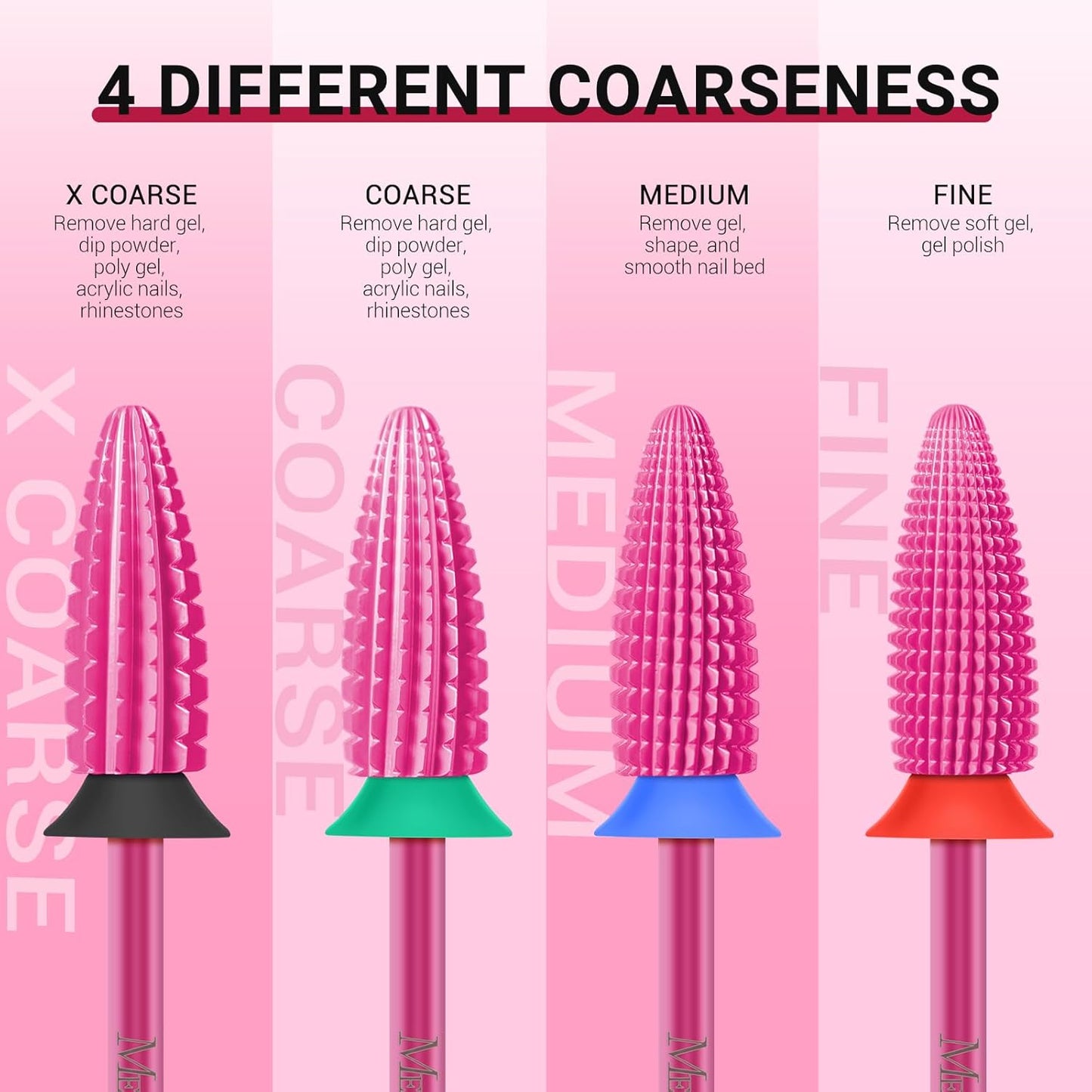 MelodySusie Typhoon Nail Drill Bits, 3/32'' Carbide Tungsten Multi-function Bits, Fast Remove Acrylic or Hard Gel for Manicure Pedicure Salon Professional or Beginner, Pink Blossom, Medium