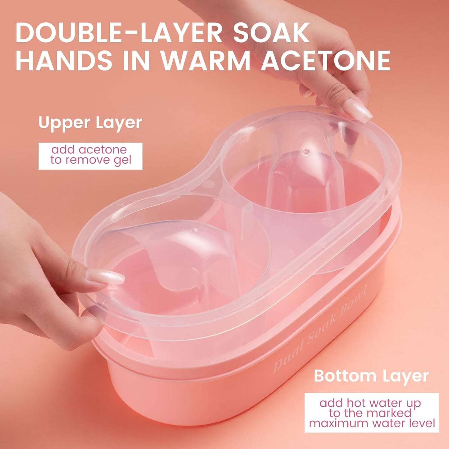 Dual Nail Soaking Bowl Acetone Proof: Nail Polish Acrylic Nail Remover Soak Off Bowl- Dip Powder Remover Manicure Bowl for Salon Home Use (D1-Pink)