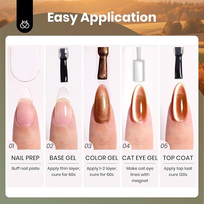 beetles Gel Polish Golden Mirage Cat Eye Gel Nail Polish Set - 6 Colors Pink Red Brown Green Blue Glitter Fall Gel Nail Kit, Magnetic Shine Soak Off UV Gel for Salon DIY Manicure Gift for Women