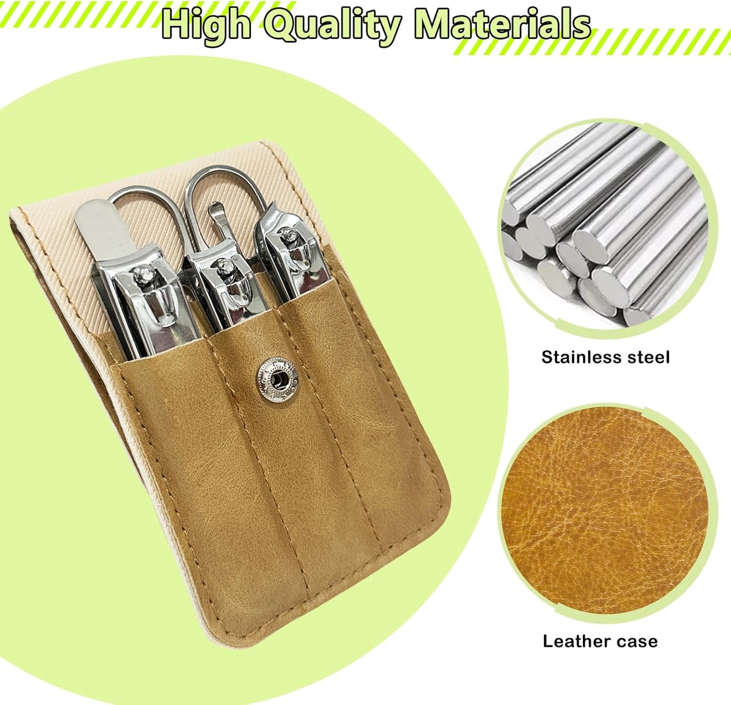 Nail Clippers Set, 6 Pcs Toenail Clippers Stainless Steel Fingernail Clippers Manicure Set with Leather Case, Idea Gift for Men Women Mom Dad Christmas Birthday, Khaki
