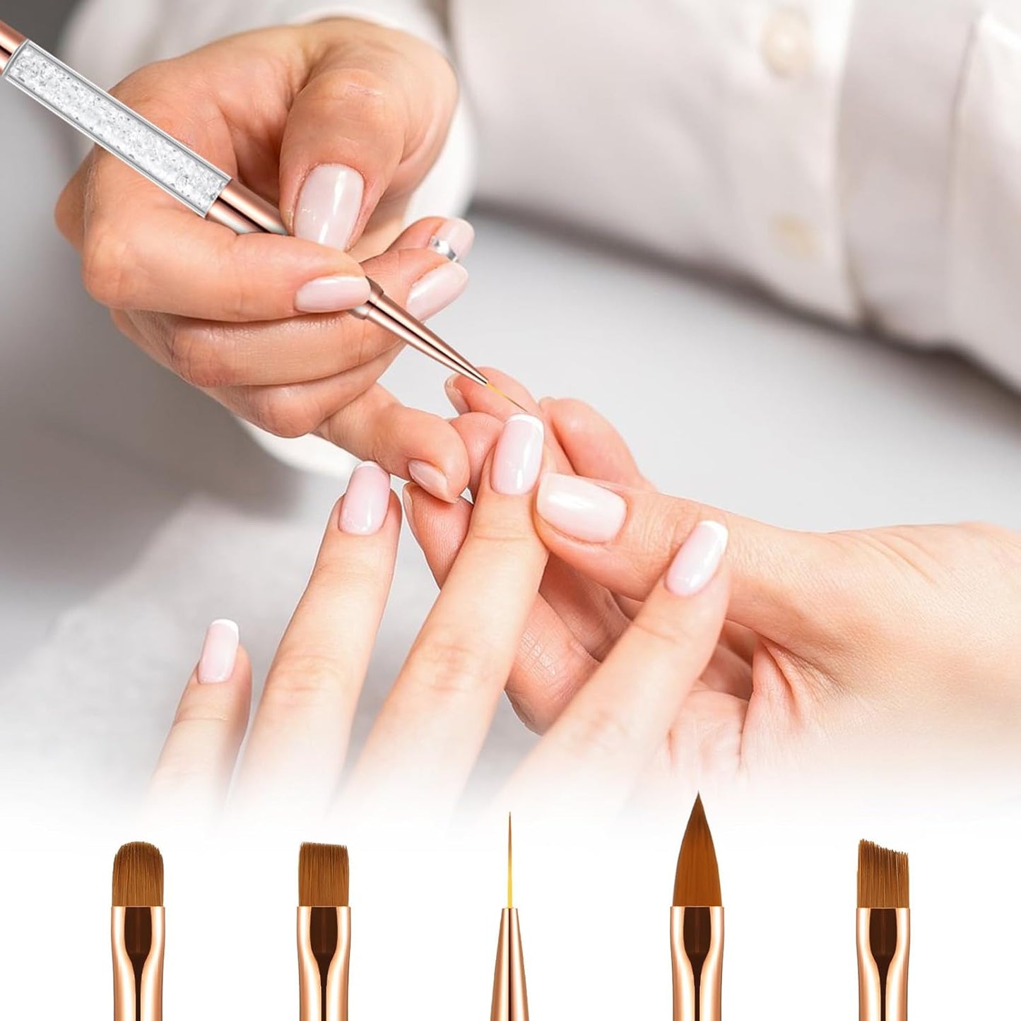 5 Pcs Nail Art Clean Up Brushes, Gel Nail Brushes Round/Angled/Flat/Liner/Nail Polish Clean Up Brush Professional Nail Polish Remover Painting Tools for Nail Art Design
