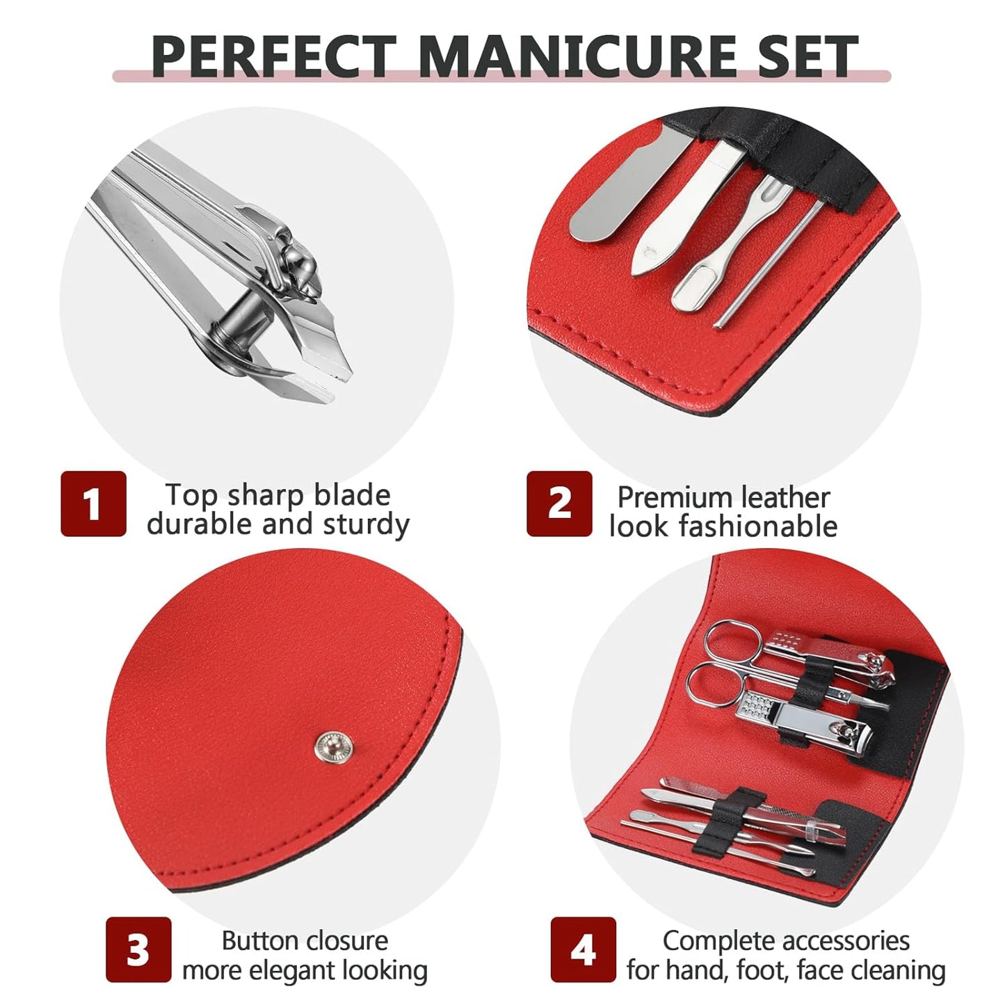 12 Set Manicure Set Bulk Mini Manicure Nail Clipper Kit 7 in 1 Stainless Steel Professional Nail Care Pedicure with Travel Portable Bag Grooming Kits for Women Men Home(Black)