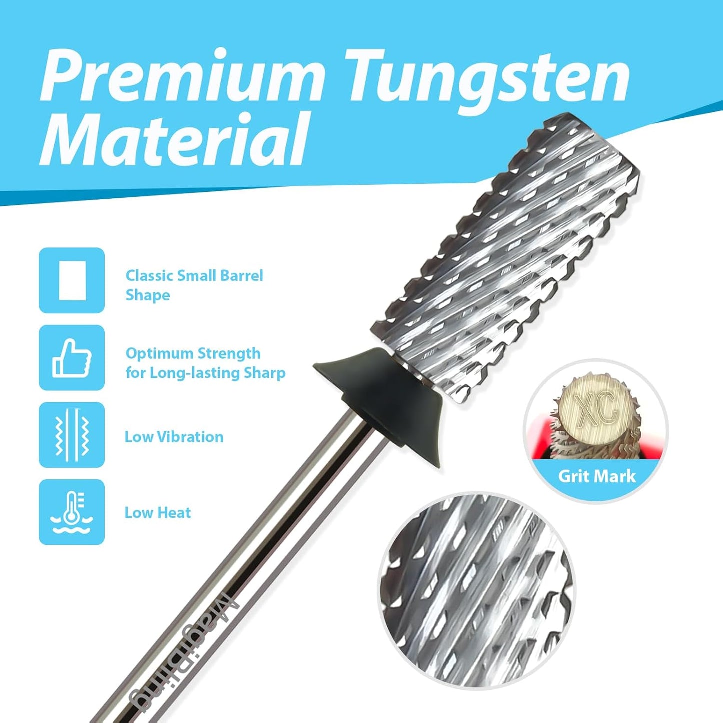 Professional Small Barrel Nail Drill Bits Flat Top, 3/32'' Safety Tungsten Carbide Bits, Two-Way Rotation, Soft and Hard Gel Removal Polishing, Tech and Beginner Bits, Extra Coarse.