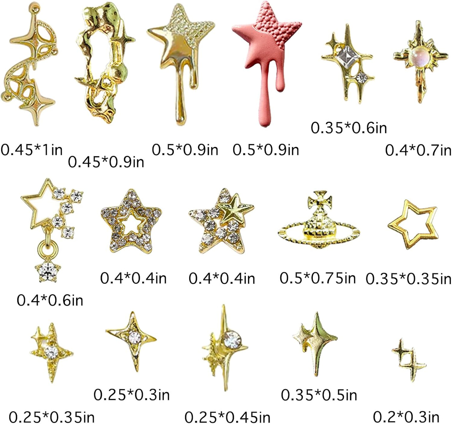 124PCS Star 3D Nail Charms for Acrylic Nails, Gold Alloy Nail Gems Starburst Nail Accessories, Nail Rhinestones for Nail Art Supplies Manicure Craft DIY