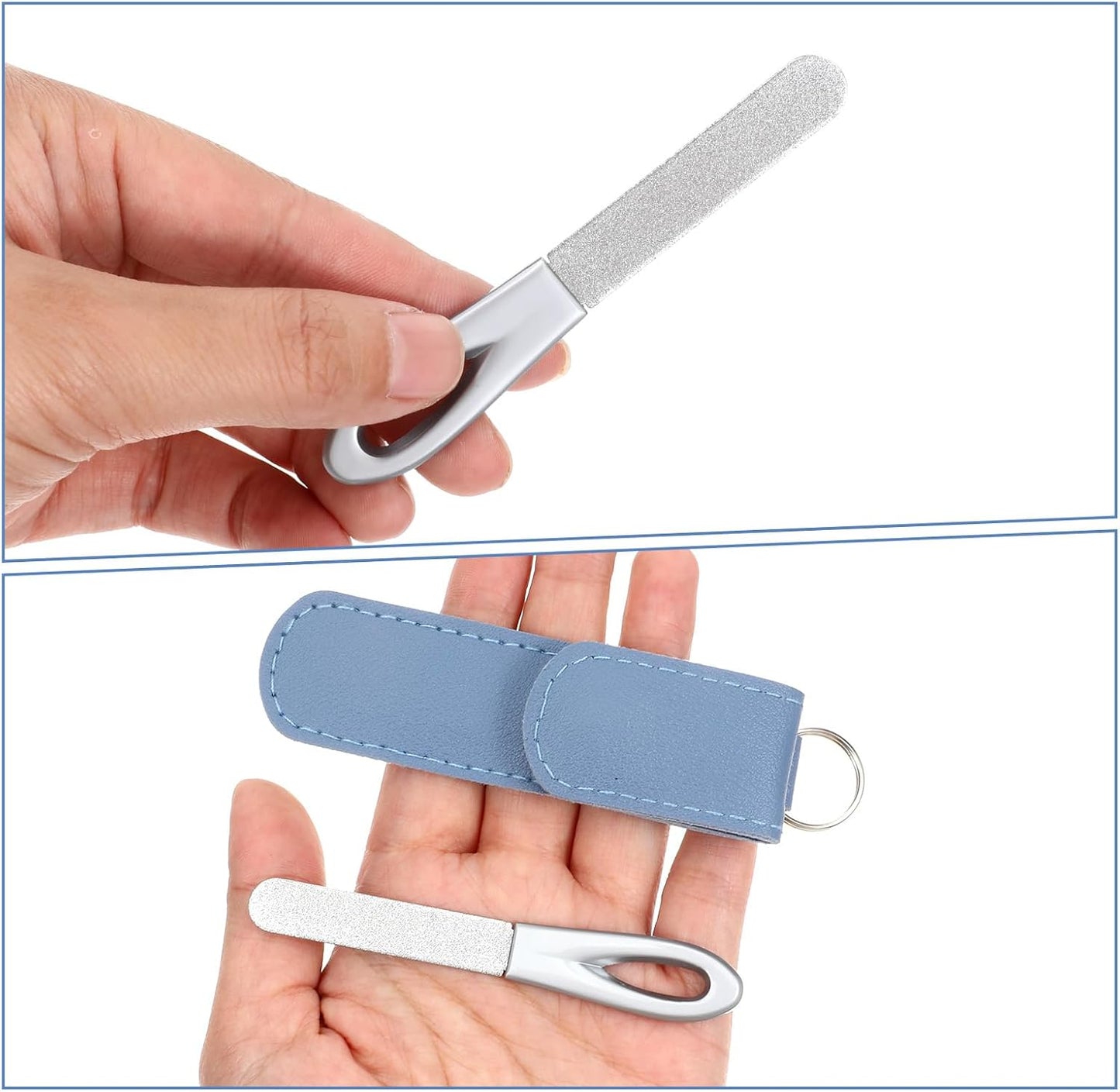 2 Pack Metal Nail File with Case, 3.6 in Travel Keychain Nail File for Natural Nails, Metal Diamond Double Sided Grit Nail Toenail Files with Leather Cases for Women Men