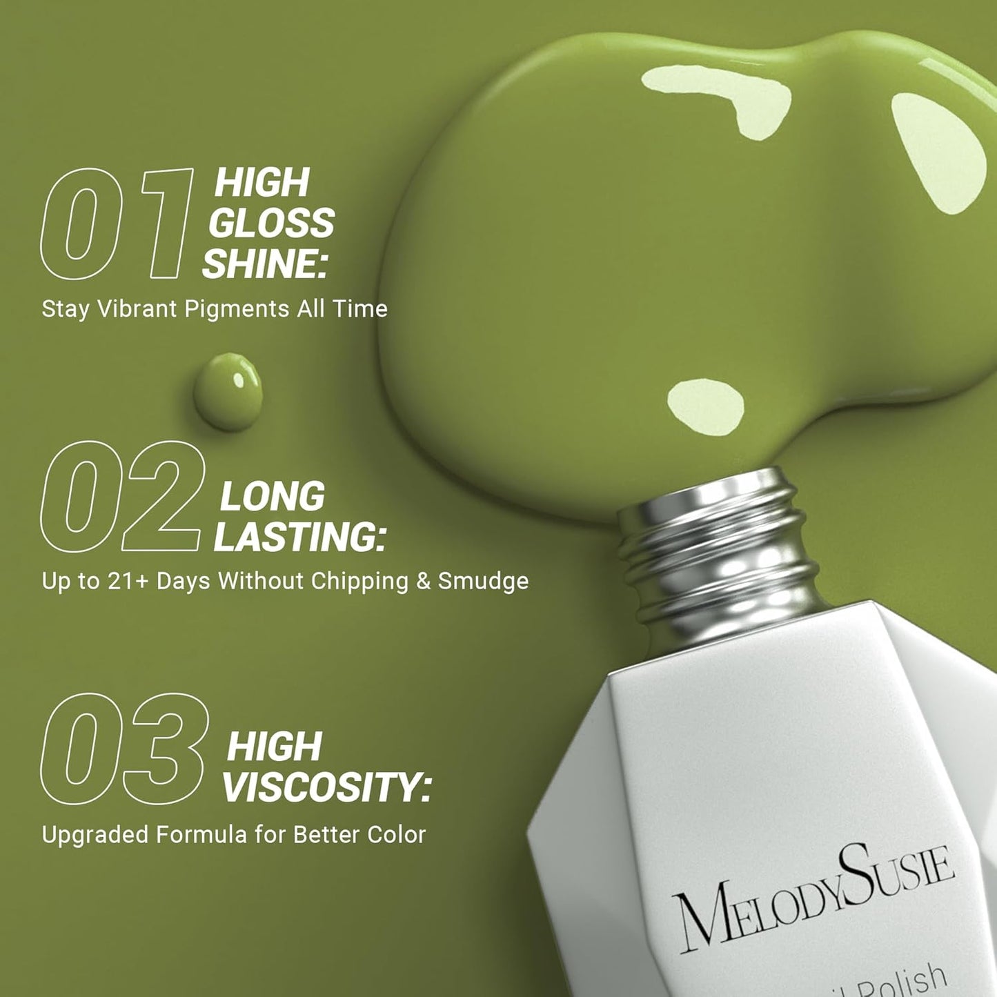 MelodySusie Green Gel Nail Polish,15ml Olive Green Nail Polish Spring Summer Color 603, Soak Off UV LED Nail Lamp Gel Polish Nail Art Starter Manicure Salon DIY At Home 0.5 Fl Oz