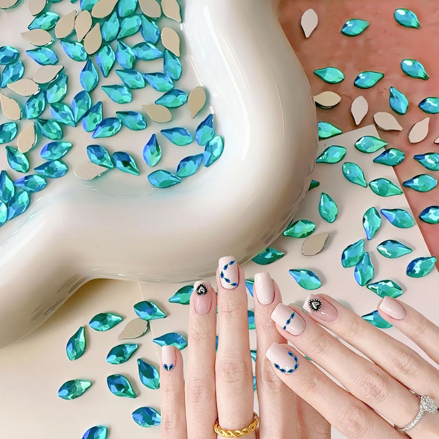 200PCS Blue Nail Charms, Crystals Rhinestones Flatback Nail Shiny Zircon Diamonds for 3D Decorations DIY Nail Art Accessories