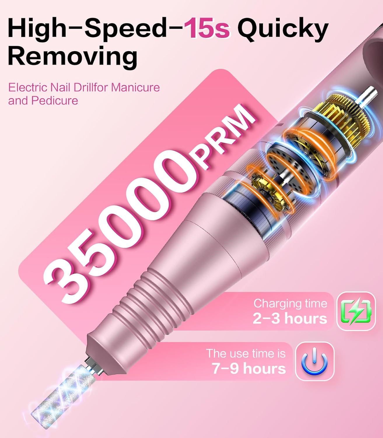 Professional Electric Cordless Nail Drill File with 11 Nail Drill Bits, 35000RPM DIY Glitter e Filer for Nails Kit Machine for Acrylic Nails Gel Polishing for Manicure Salon Home