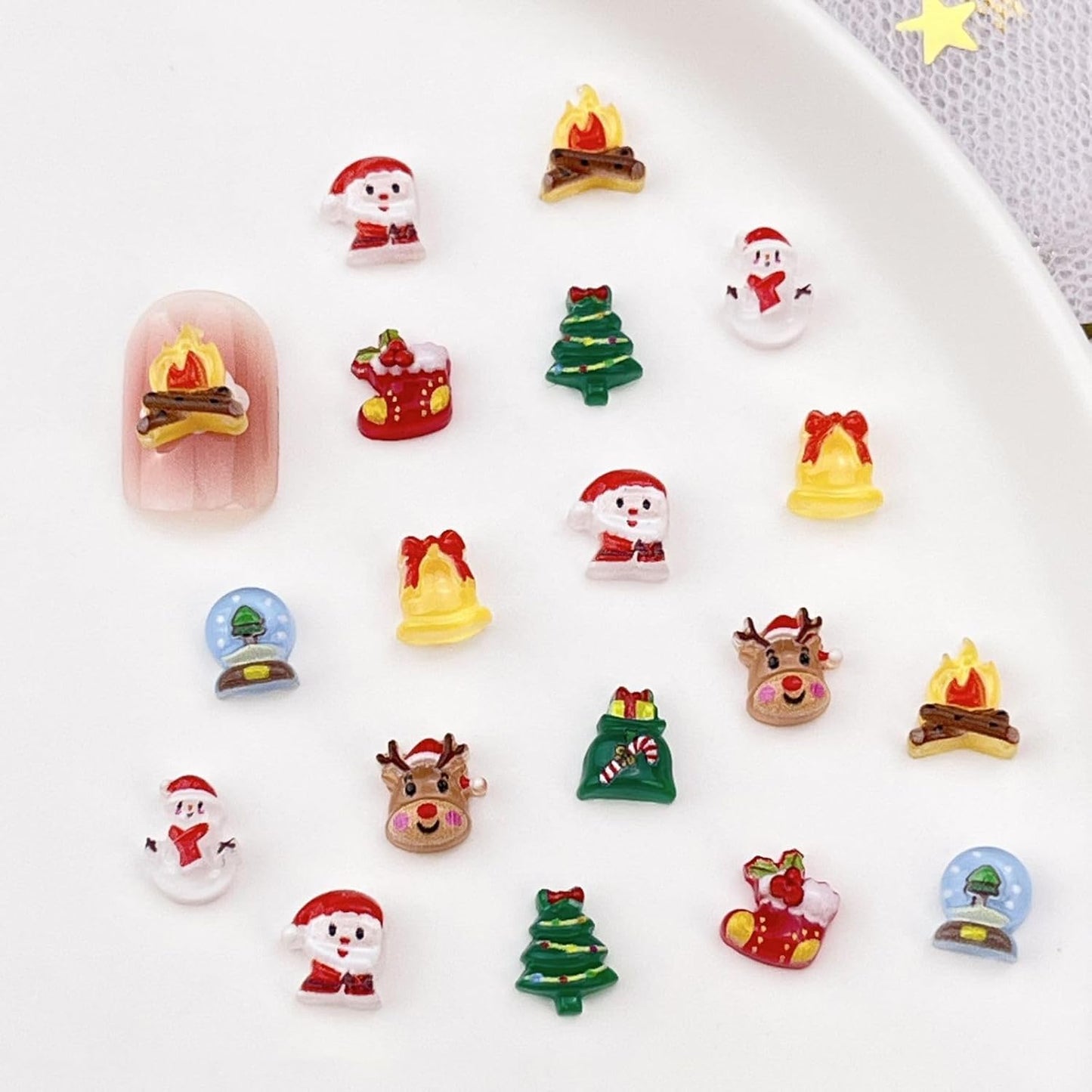 Christmas Nail Art Charms Santa Claus Snowman Resin Nail Charms Elk Bell Santa Tree Torches Red Shoes Nail Art Rhinestones Flat Back Christmas Nail Supplies for Women Girls Manicure DIY Decoration