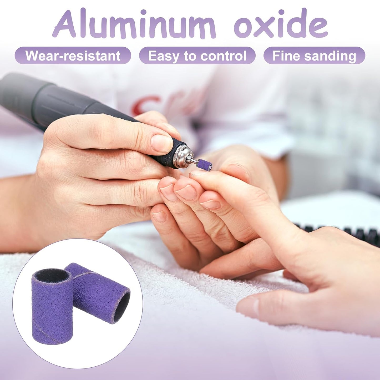 HARFINGTON 100pcs Small Sanding Bands 180 Grit for Nail Drill Bits Mini Sanding Band for Nails Gel Manicures Purple