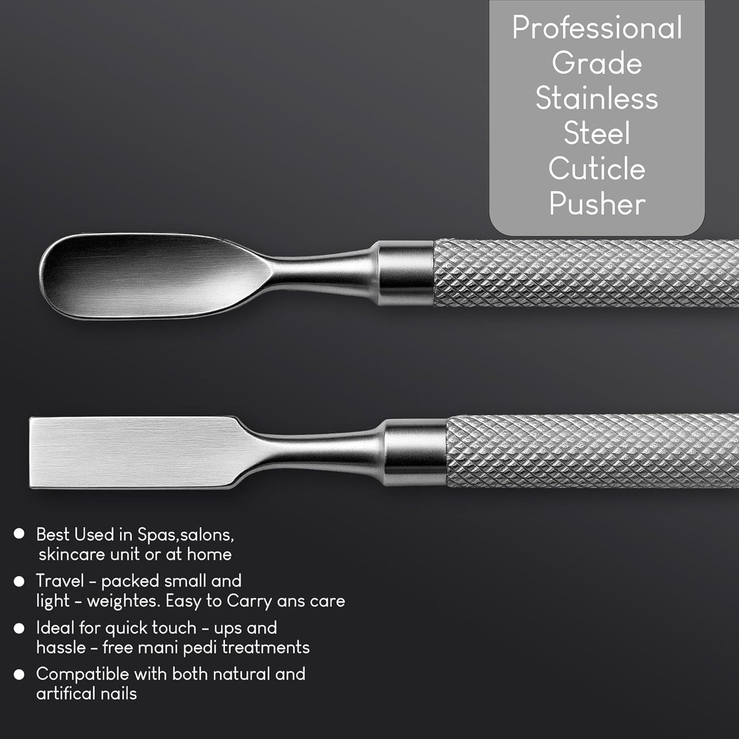 UM Supplies Cuticle Nipper with 2 Pushers and Nail Cutter 4 Pieces Travel Set Stainless Steel | Manicure Pedicure Tool for Nail Care 1/2 Jaw 14 (5mm) Double Spring