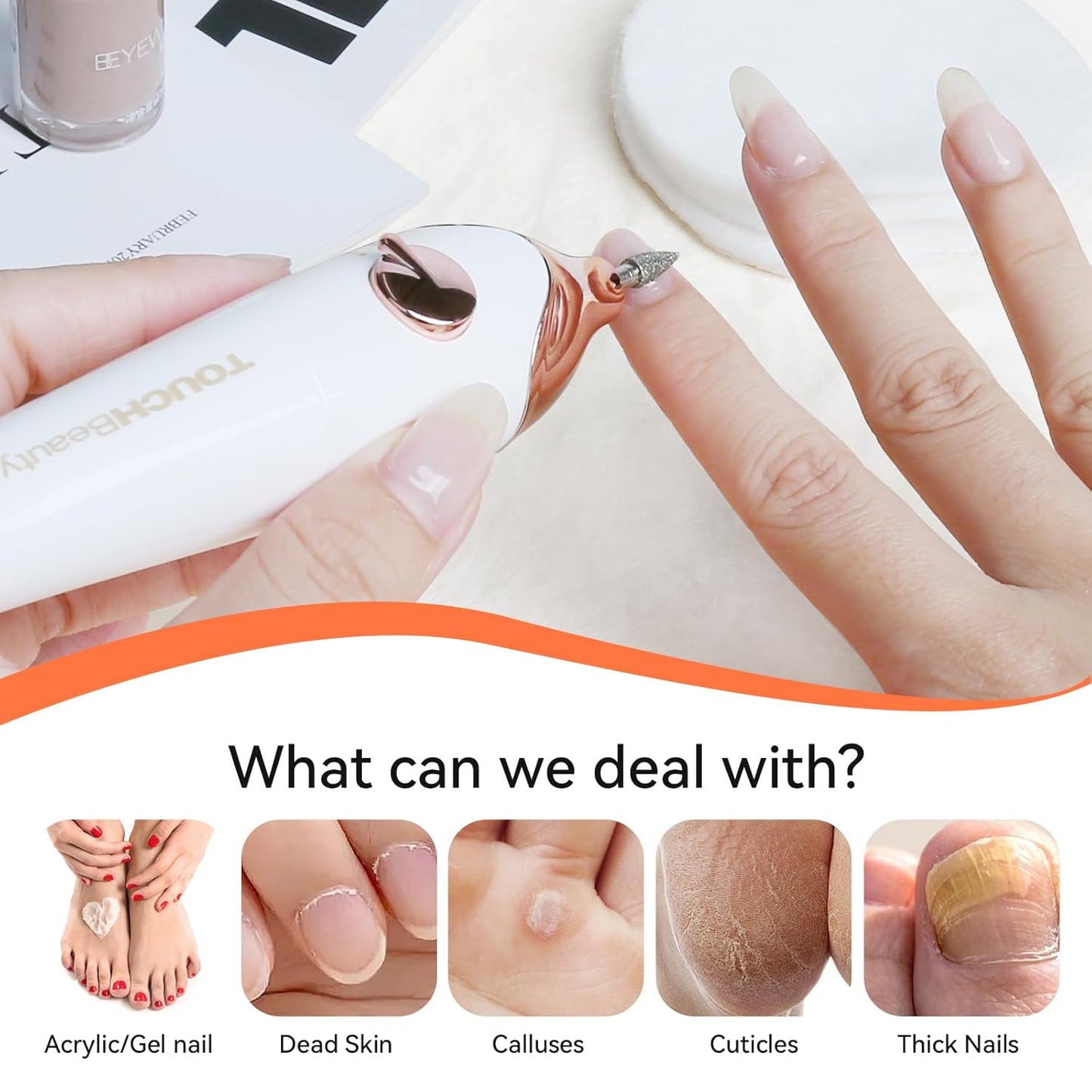 TOUCHBeauty Electric Nail Drill File Professional, Manicure Pedicure Kit with UV Nail Lamp, Portable Multi-Function Nail Buffer Tool for Grind Trim Polish