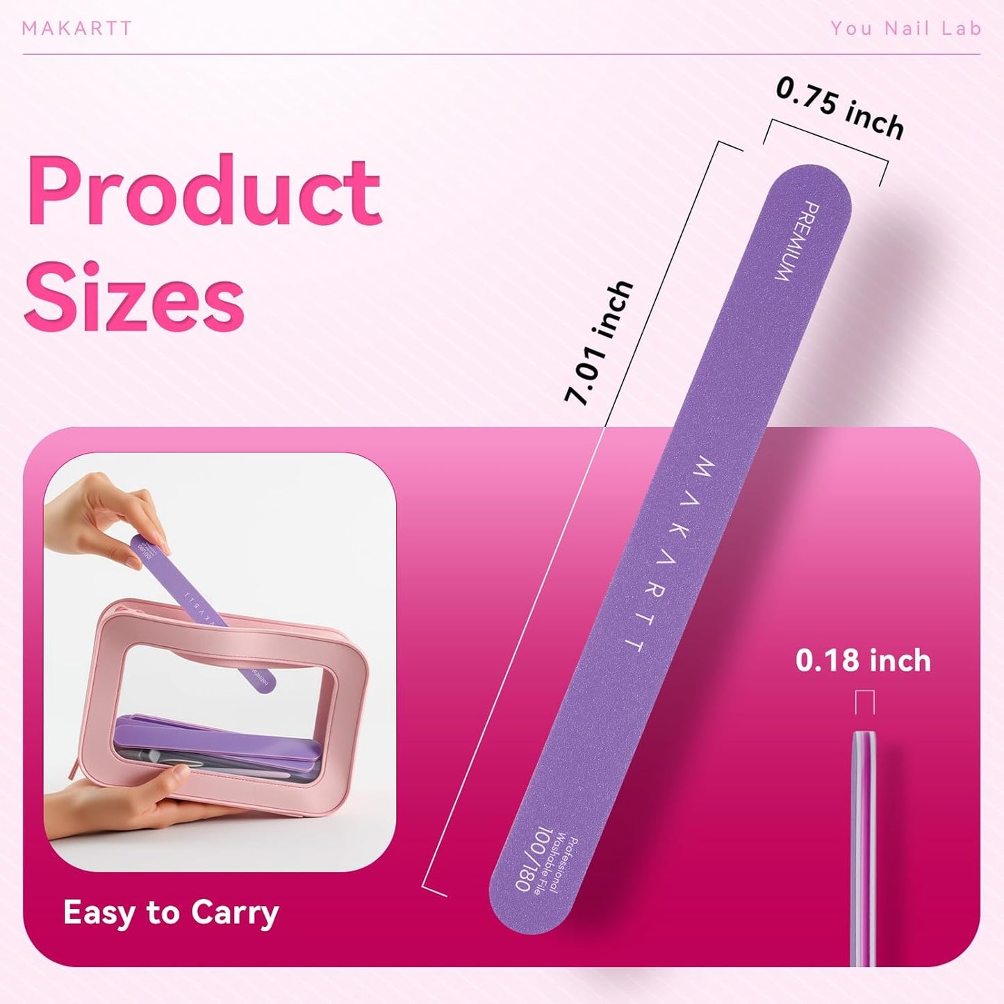 Makartt Nail File - 100/180 Grit Emery Boards for Nails, 10pcs Professional Dual-Sided Fingernail Files for Natural Acrylic Nails, Reusable Nail Care Manicure Set for Salon & DIY Use, Purple