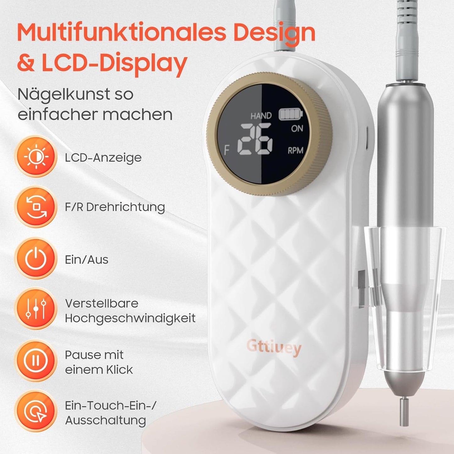 Electric Nail Drill, 35000RPM Nail Drill, Professional Rechargeable Nail File for Acrylic Nails Gel Polishing Removing,Efile Nail Kit for Manicure Salon Home
