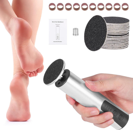 Electric Callus Remover for Feet, 6-Speed Pedicure Tool with 2-in-1 Rechargeable Foot File Callus Remover with USB Charging & 3 Types of Sandpaper, Dead Skin Remover for Dry Cracked Heels (Silver)