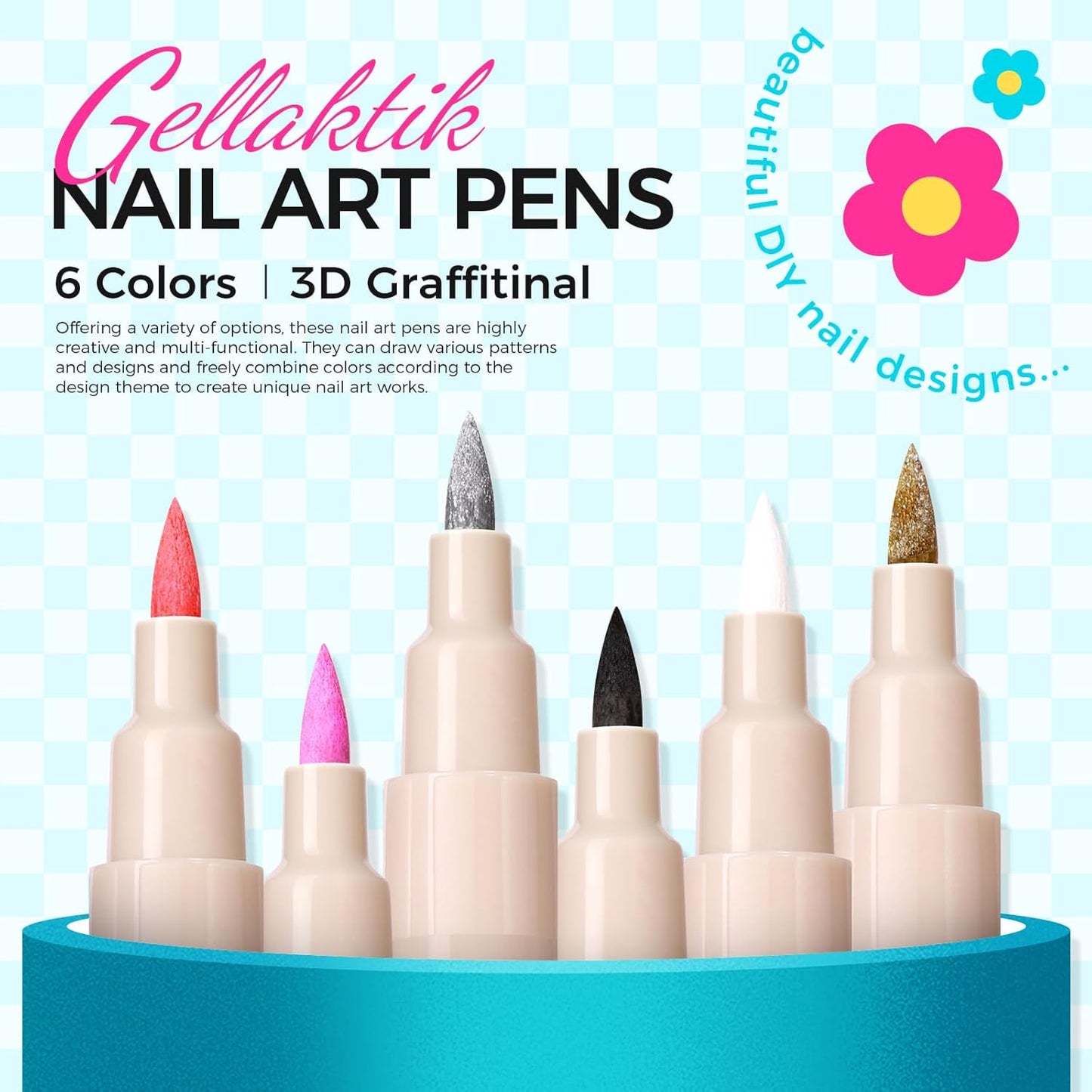 6 Color 3D Nail Art Pens Set, 0.7MM Nail Polish Pens Quick-Drying Acrylic Paint Markers, DIY Nail Design for Dotting Drawing Painting Liner, Home & Salon Manicure Tools Halloween Beginners Gifts