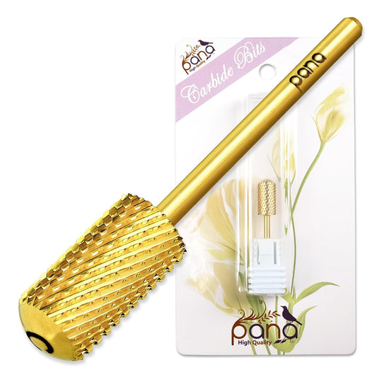PANA 3/32" Large Smooth Round Top Safety Carbide Nail Drill Bit for Gel Polish & Acrylic Removal Nail Salon Manicure Pedicure Electric File Tools (Large Barrel - Gold, Coarse)