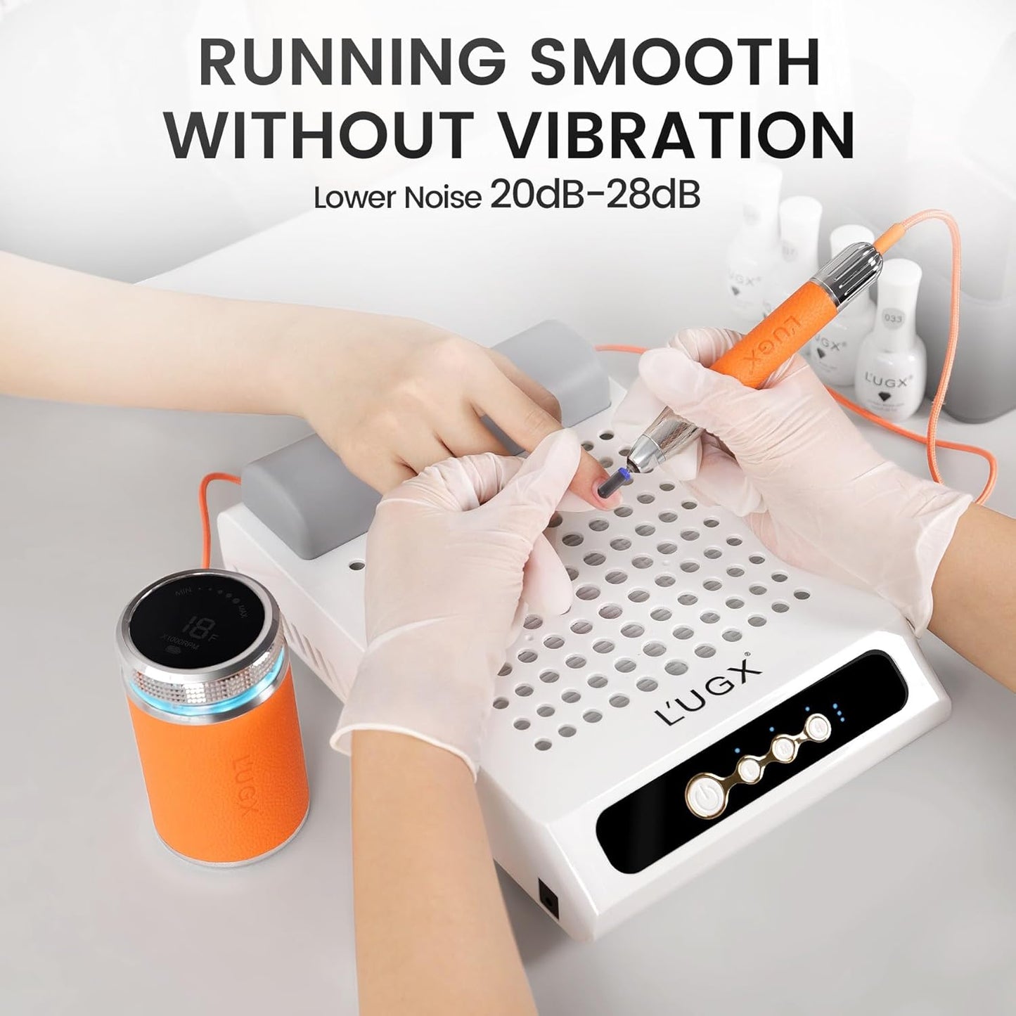 L'UGX Professional Nail Drill, Waterproof 35000RPM Brushless Nail Drill Machine, Rechargeable Nail Efile for Acrylic Gel Nails, Low Noise and Low Vibration
